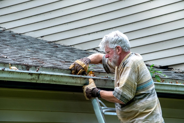 older-man-stands-ladder-as-he-cleans-out-leaves-debris-gutters-his-home_1048944-24020819